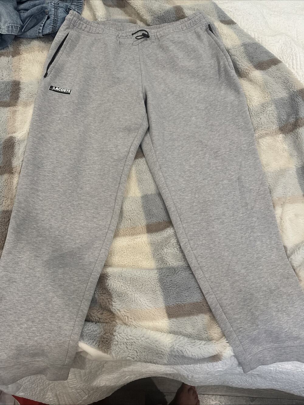 LACOSTE Joggers Mens Large Grey Tapered Sweatpants Logo Lounge Casual